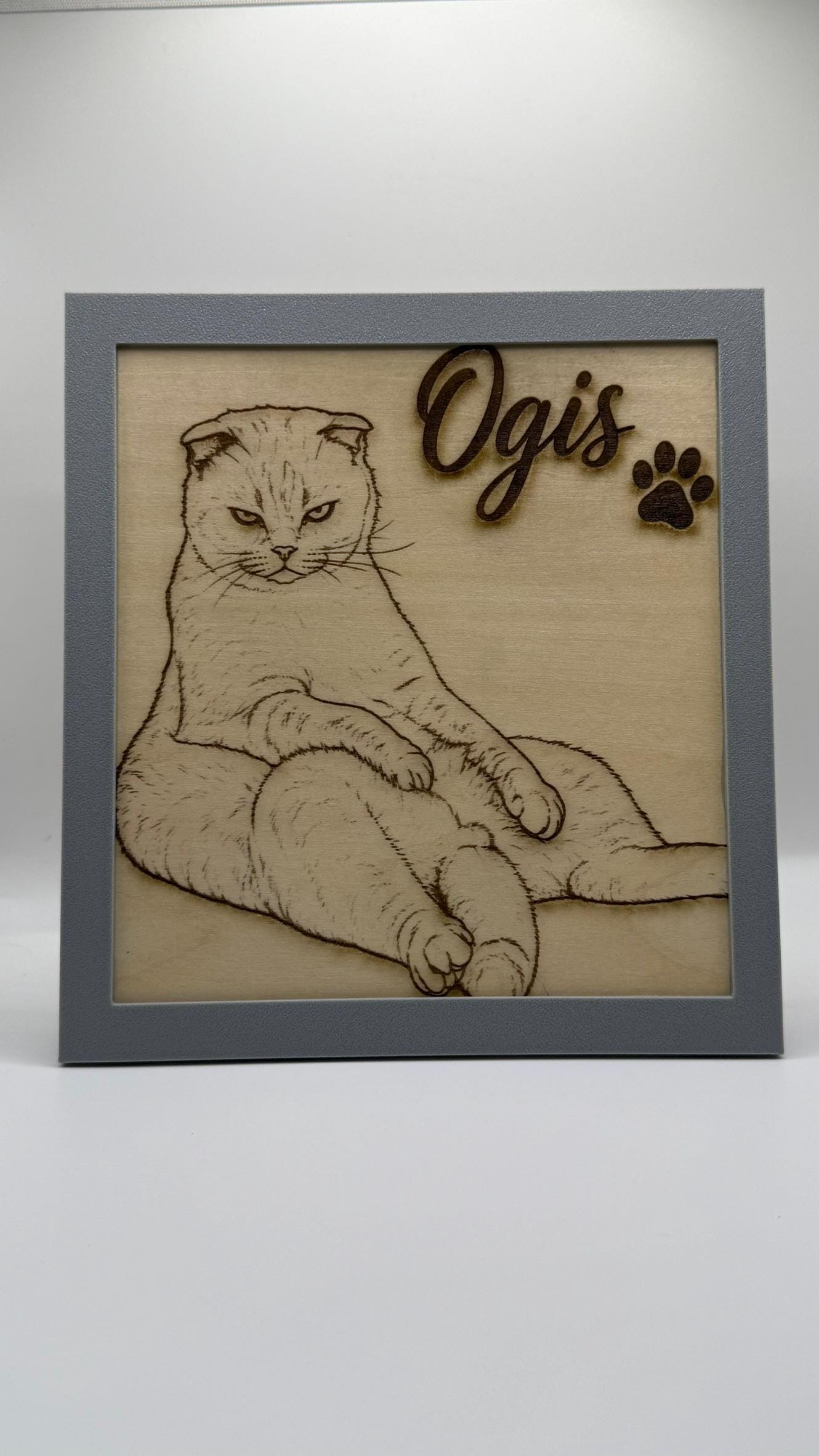 Personalised Pet Portrait – Laser Engraved Wood with Custom 3D Printed Frame