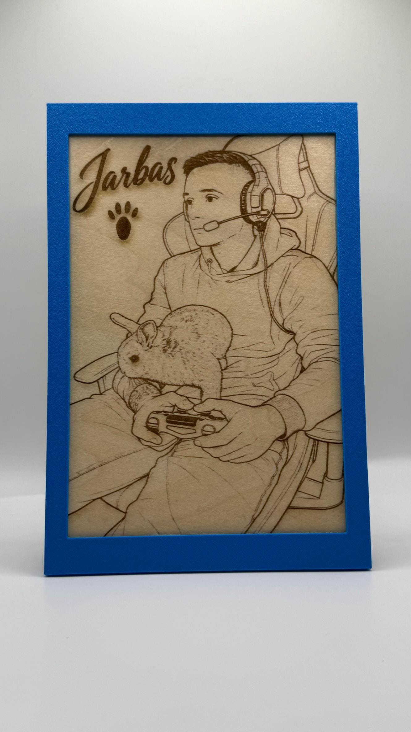 Personalised Pet Portrait – Laser Engraved Wood with Custom 3D Printed Frame