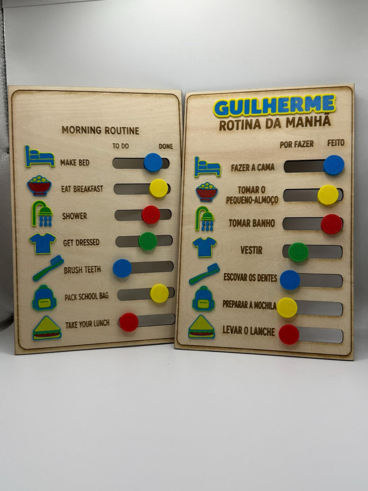 Personalised Kids Morning Routine Board – Engraved Wooden Routine Chart