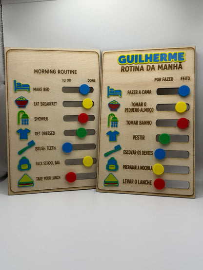 Personalised Kids Morning Routine Board – Engraved Wooden Routine Chart