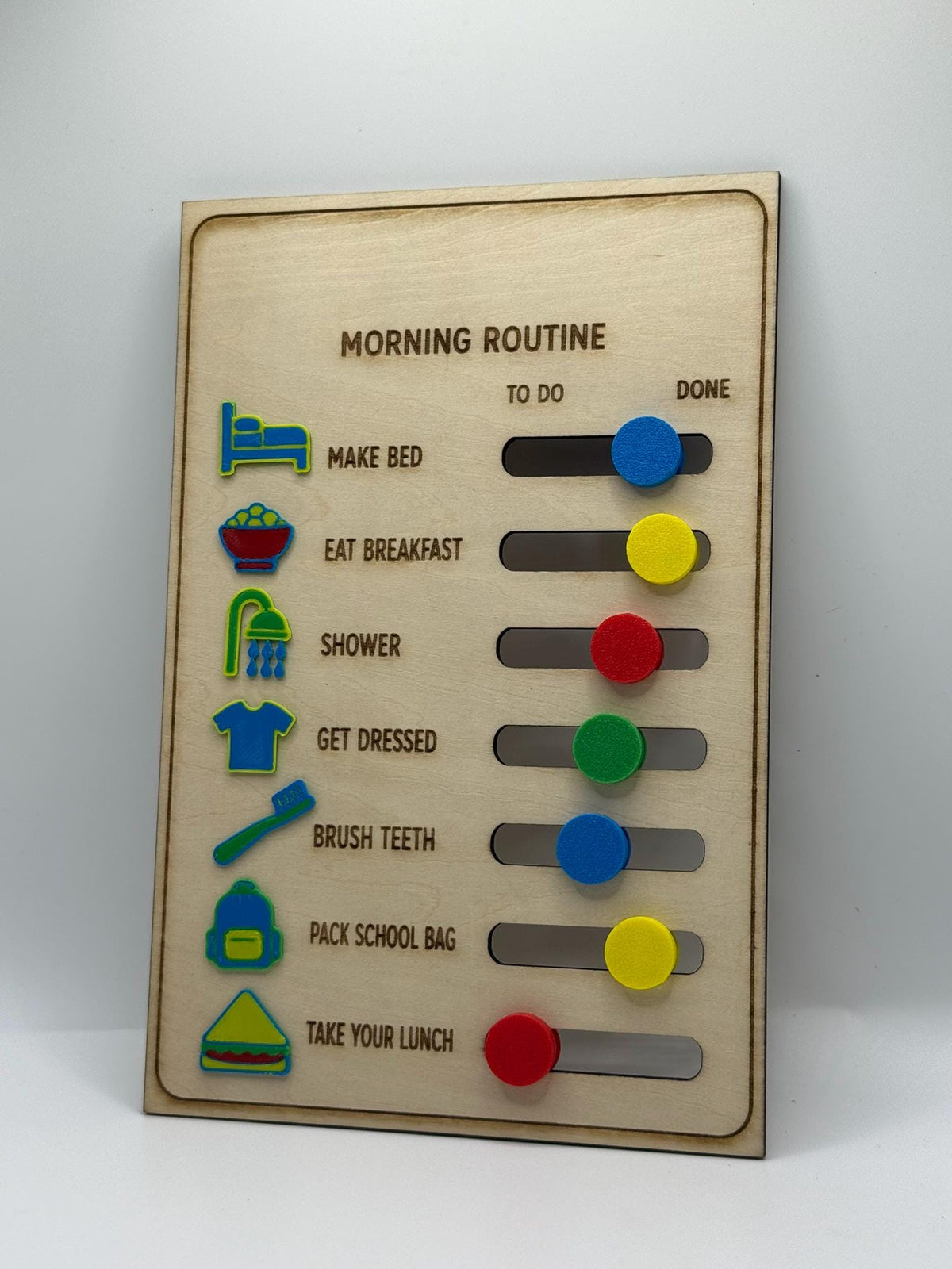 Personalised Kids Morning Routine Board – Engraved Wooden Routine Chart