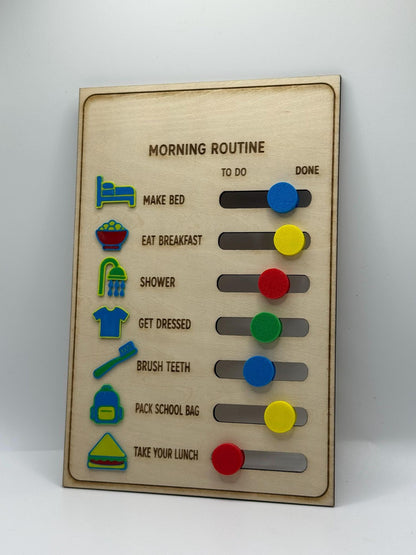 Personalised Kids Morning Routine Board – Engraved Wooden Routine Chart