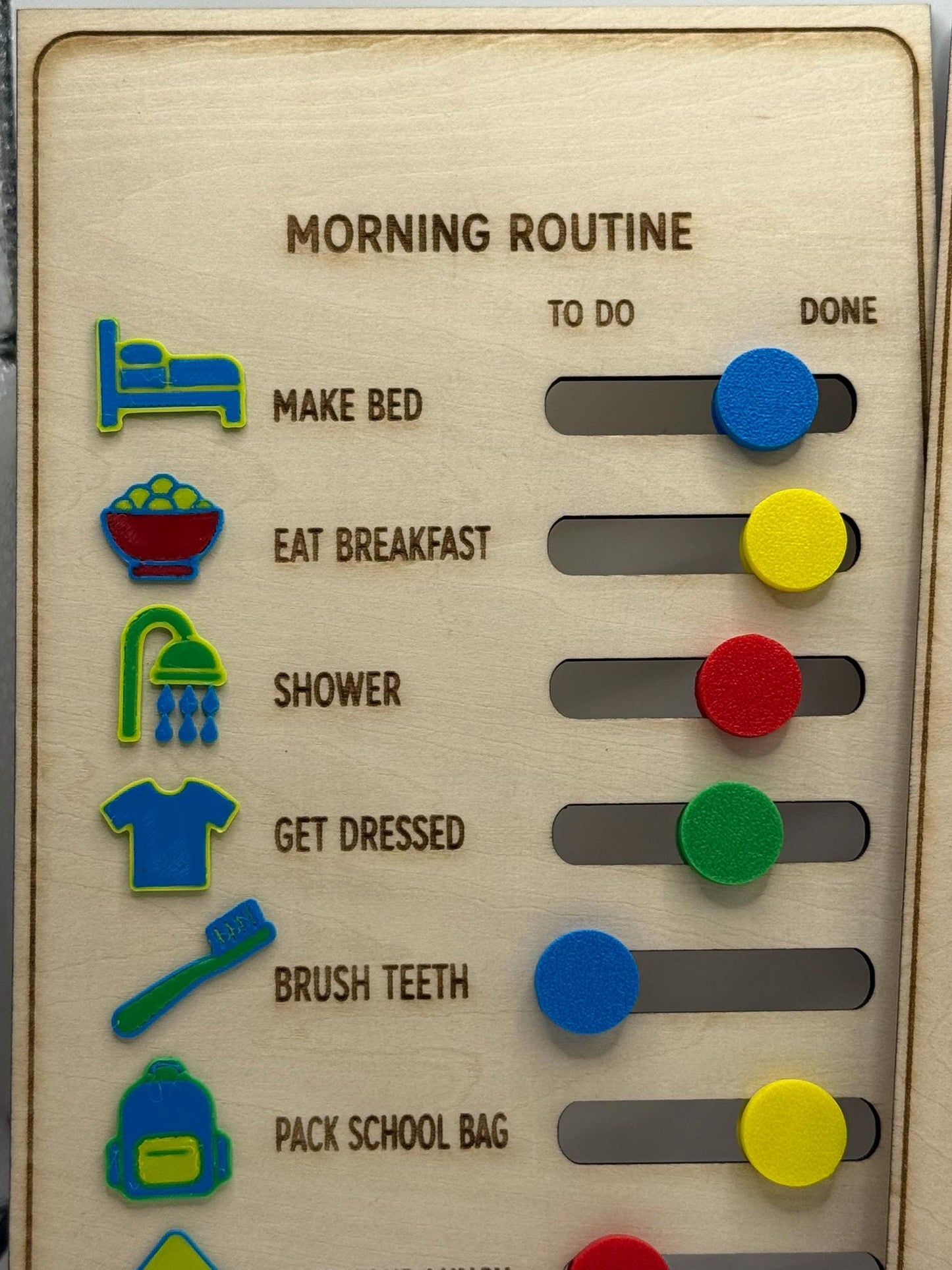 Personalised Kids Morning Routine Board – Engraved Wooden Routine Chart