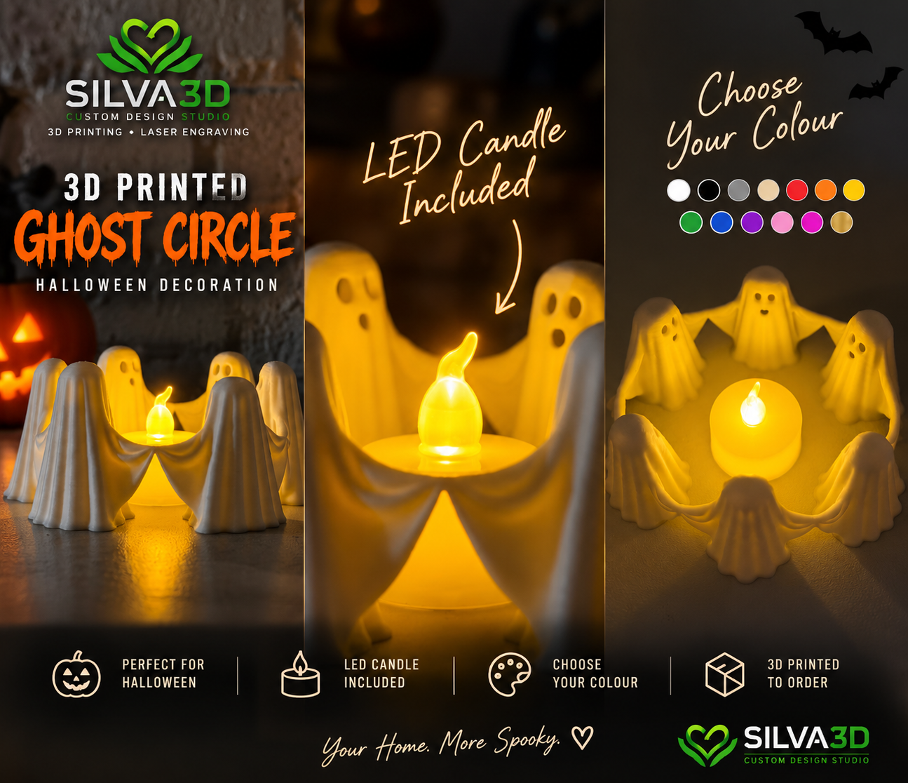 Ghost Circle LED Candle Holder – Halloween Decoration