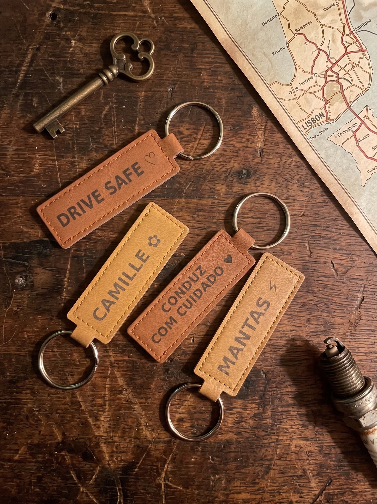 Personalised Faux Leather Keychain – Double-Sided Laser Engraved Name & Message