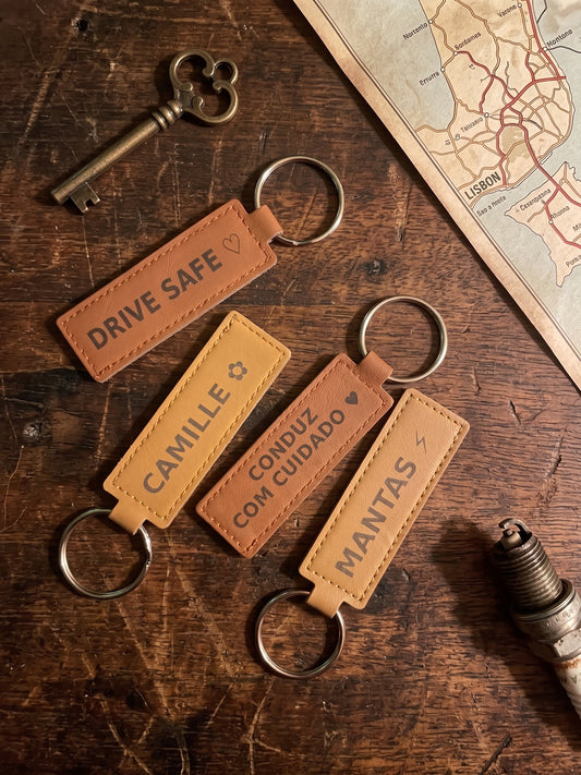 Personalised Faux Leather Keychain – Double-Sided Laser Engraved Name & Message