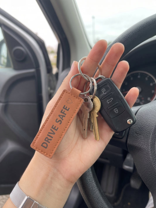 Personalised Faux Leather Keychain – Double-Sided Laser Engraved Name & Message