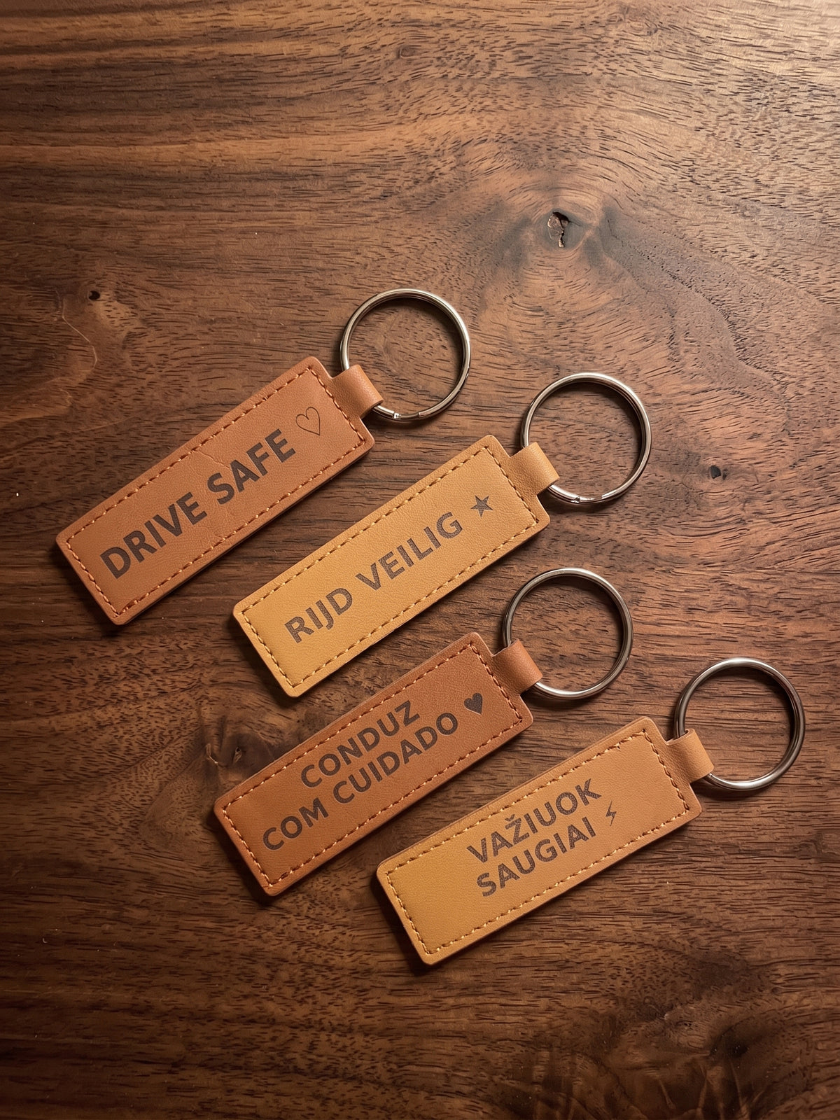 Personalised Faux Leather Keychain – Double-Sided Laser Engraved Name & Message