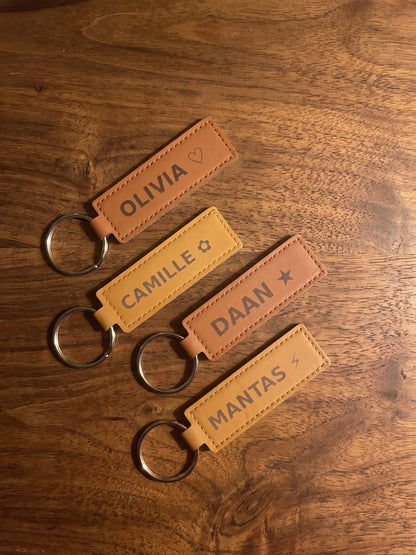 Personalised Faux Leather Keychain – Double-Sided Laser Engraved Name & Message