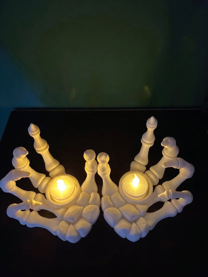 Skeletal Hand LED Candle Holders – Set of 2 Halloween Decorations