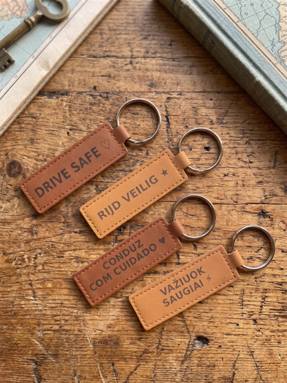 Personalised Faux Leather Keychain – Double-Sided Laser Engraved Name & Message
