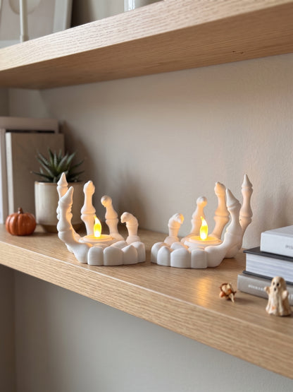 Skeletal Hand LED Candle Holders – Set of 2 Halloween Decorations