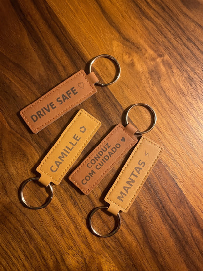 Personalised Faux Leather Keychain – Double-Sided Laser Engraved Name & Message