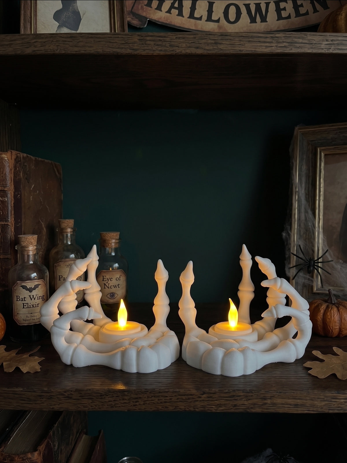 Skeletal Hand LED Candle Holders – Set of 2 Halloween Decorations