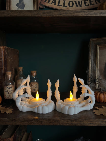 Skeletal Hand LED Candle Holders – Set of 2 Halloween Decorations