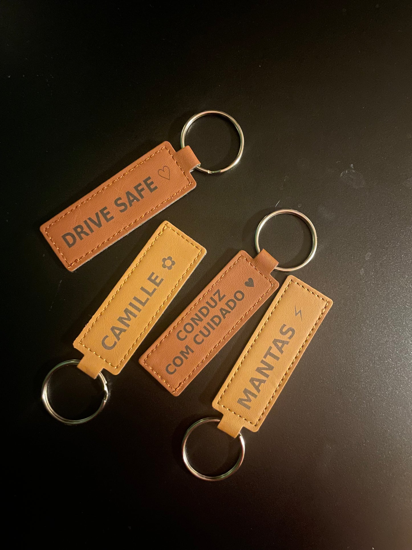 Personalised Faux Leather Keychain – Double-Sided Laser Engraved Name & Message