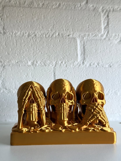 See No Evil, Hear No Evil, Speak No Evil Skull Sculpture
