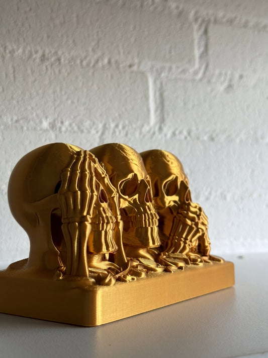 See No Evil, Hear No Evil, Speak No Evil Skull Sculpture