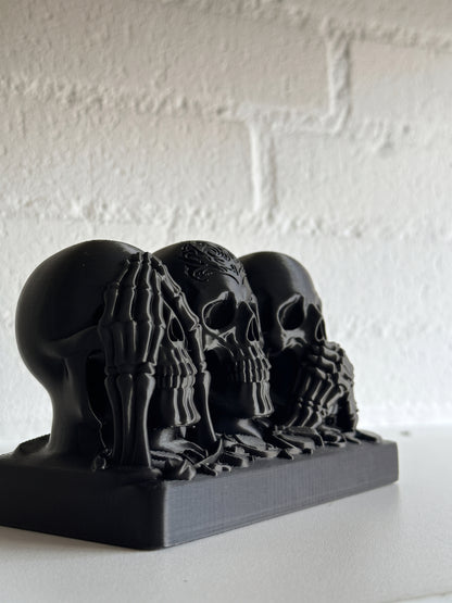 See No Evil, Hear No Evil, Speak No Evil Skull Sculpture
