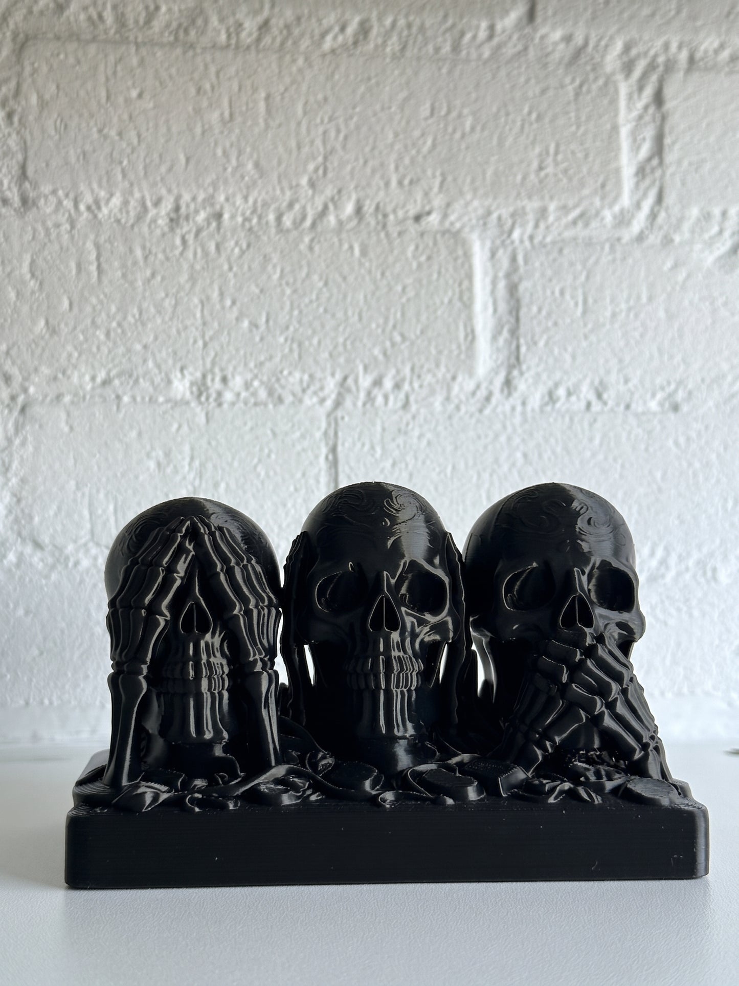 See No Evil, Hear No Evil, Speak No Evil Skull Sculpture