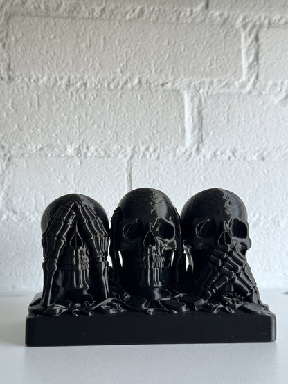 See No Evil, Hear No Evil, Speak No Evil Skull Sculpture