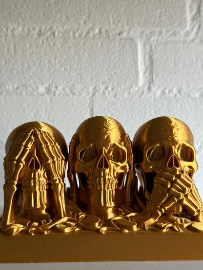 See No Evil, Hear No Evil, Speak No Evil Skull Sculpture