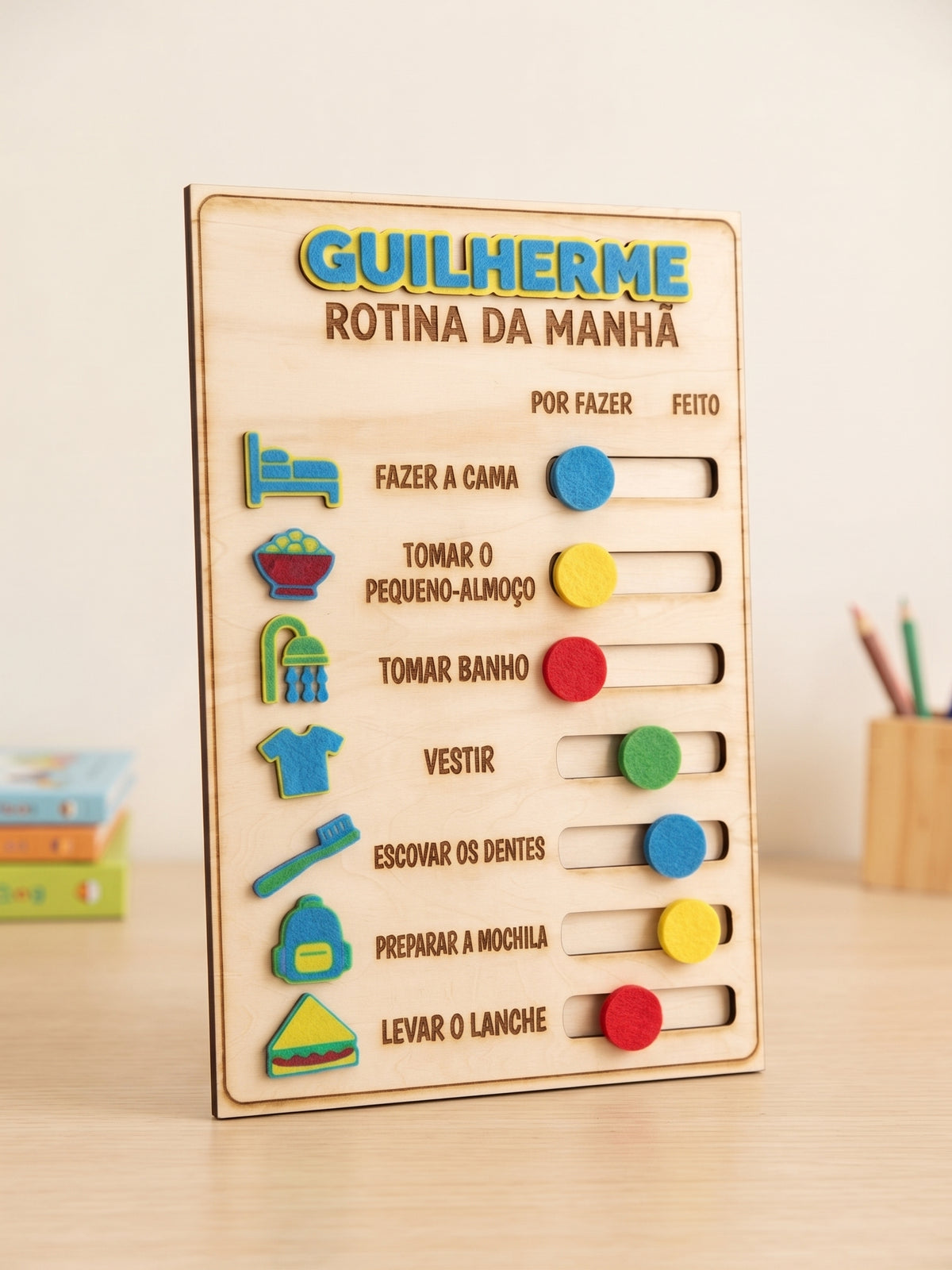 Personalised Kids Morning Routine Board – Engraved Wooden Routine Chart