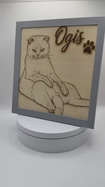 Personalised Pet Portrait – Laser Engraved Wood with Custom 3D Printed Frame