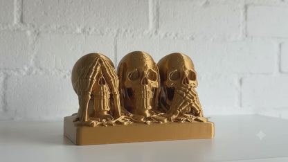 See No Evil, Hear No Evil, Speak No Evil Skull Sculpture